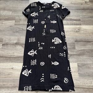 Vtg Premier Intl Ladies Rock Fish Artsy with Fish Necklace Women Black Dress XL